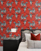 HG11101 Playful Zebras Red Animal Print Theme Vinyl Self-Adhesive Wallpaper Harry & Grace Peel and Stick Collection Made in United States