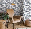 RT7862 Modern Vista Toile Navy Blue Off White Tropical Theme Prepasted Sure Strip Wallpaper from Toiles Resource Library