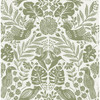 4122-27005 Nestle Green Bird Block Print Animals Theme Unpasted Non Woven Wallpaper Terrace Collection Made in Great Britain