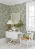 4122-27005 Nestle Green Bird Block Print Animals Theme Unpasted Non Woven Wallpaper Terrace Collection Made in Great Britain