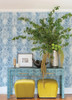 4122-27013 Pavord Blue Floral Shibori Global Theme Unpasted Non Woven Wallpaper Terrace Collection Made in Great Britain