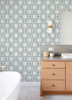 4122-27048 Manor Blue Geometric Trellis Graphics Theme Unpasted Non Woven Wallpaper Terrace Collection Made in Great Britain