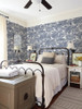 4134-72559 Spinney Blue Toile Sure Strip Prepasted Wallpaper from Wildflower by Chesapeake Made in United States