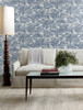 4134-72559 Spinney Blue Toile Sure Strip Prepasted Wallpaper from Wildflower by Chesapeake Made in United States