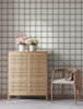 4134-26997 Twain Charcoal Gray Plaid Non Woven Unpasted Wallpaper from Wildflower by Chesapeake Made in Great Britain