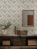 4134-72512 Marjoram Black Floral Tile Sure Strip Prepasted Wallpaper from Wildflower by Chesapeake Made in United States