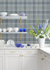 2980-92120 Sala Blue Plaid Farmhouse Style Unpasted Non Woven Wallpaper from Splash by Advantage Made in Sweden