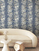 FM1043 Leaf Column Navy Blue Gray Silver Non Woven Texture Style Wallpaper from Formations