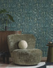 FM1001 Gilded Plume Dark Teal Pale Blue Taupe Mylar on Non Woven Texture Style Wallpaper from Formations