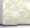 Sample of GW2018 Golden Oriental Lotus Flower Peel & Stick Wallpaper Roll 20.5" Wx18ft L