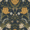 4080-44106 Filippa Navy Blue Tulip Scandinavian Style Wallpaper Non Woven Unpasted Wall Covering Ingrid Collection from A-Street Prints by Brewster Made in Sweden