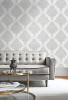 Wallquest AW70800 Puff Damask Silver Glitter and Off-White