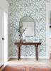 4169-13908 Pinnate Blue Leaves Traditional Style Prepasted Non Woven Blend Wallpaper from Oak & Moss by Chesapeake Made in United States