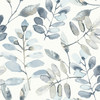 4169-13908 Pinnate Blue Leaves Traditional Style Prepasted Non Woven Blend Wallpaper from Oak & Moss by Chesapeake Made in United States