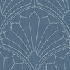 Wallquest RY31502 Scallop Medallion Steel Blue and Ivory Wallpaper