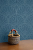Wallquest RY31502 Scallop Medallion Steel Blue and Ivory Wallpaper
