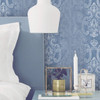 Brewster 2810-SH01044 Advantage Ariana Dark Blue Striped Damask Wallpaper Dark Blue