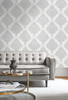 Wallquest AW70800 Puff Damask Silver Glitter and Off-White