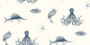 KItchen & Bath Essentials by Brewster 2766-12011 Ventura Navy Sea Creature Wallpaper