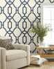 York Wallcoverings ME1552 Magnolia Home Vol. II Woven Trellis  Federal Blue on White