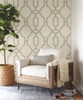 York Wallcoverings ME1555 Magnolia Home Vol. II Woven Trellis  Quarry Grey on Cream