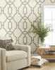 York Wallcoverings ME1555 Magnolia Home Vol. II Woven Trellis  Quarry Grey on Cream