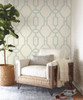 York Wallcoverings ME1553 Magnolia Home Vol. II Woven Trellis  Eggshell Blue on Cream