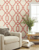 York Wallcoverings ME1556 Magnolia Home Vol. II Woven Trellis  Pompian Red