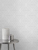 2834-42340 Adaline Light Grey Geometric Wallpaper Modern Style Unpasted Vinyl Paper from Advantage Metallics Collection by Brewster Made in Great Britain