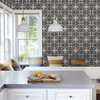2716-23859 Savvy Black Geometric Wallpaper Modern Floral Tile Unpasted Non Woven Material Eclipse Collection from A-Street Prints by Brewster Made in Great Britain