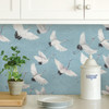 NU2680 Halcyon Peel & Stick Wallpaper with Hand-Painted Birds in Baby Blue White Black Colors Modern Style Peel and Stick Adhesive Vinyl