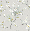 NU2679 Mirei Peel & Stick Wallpaper with Japanese Blossoms Inspired in Taupe Grey Green White Colors Kitchen & Bath Style Peel and Stick Adhesive Vinyl