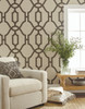 York Wallcoverings ME1551 Magnolia Home Vol. II Woven Trellis  Charcoal on Khaki
