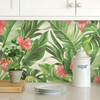 NU2926 Tropical Paradise Peel & Stick Wallpaper with Banana and Palm Leaves in Green Pink White Colors Modern Style Peel and Stick Adhesive Vinyl