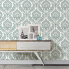 NuWallpaper by Brewster NUW1702 Kensington Damask Blue Peel & Stick Wallpaper