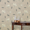 2834-M0782 Anais Neutral Floral Trails Wallpaper Traditional Style Unpasted Vinyl Paper from Advantage Metallic Collection by Brewster Made in Great Britain