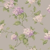 York Wallcoverings CT0906 Callaway Cottage Hydrangia Sidewall Wallpaper shiny silver, purple, beige, white, green