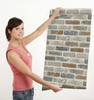 GW1003 Washed Faux Brick Wallpaper Peel & Stick  White / Gray / Brown