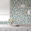 NuWallpaper by Brewster NUW2235 Blue Florentine Tile Peel & Stick Wallpaper