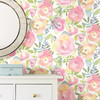 NU3035 Peachy Keen Peel & Stick Wallpaper with Curling Leaves in Pink Green Blue White Colors Modern Style Peel and Stick Adhesive Vinyl