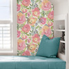 NU3035 Peachy Keen Peel & Stick Wallpaper with Curling Leaves in Pink Green Blue White Colors Modern Style Peel and Stick Adhesive Vinyl