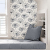 NU2683 Aya Peel & Stick Wallpaper with Palm Leaves Flowers in White Blue Colors Kitchen & Bath Style Peel and Stick Adhesive Vinyl