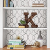 NU2877 Clearly Cool Peel & Stick Wallpaper with Lovely Trellis Design in Silver Metallic White Colors Kitchen & Bath Style Peel and Stick Adhesive Vinyl