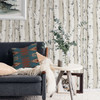 Chesapeake by Brewster 3118-12601 Birch & Sparrow Pioneer Off-White Birch Tree Wallpaper
