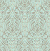 NU2079 Nomad Damask Peel & Stick Wallpaper with Unique Hand Painted Look in Turquoise Blue Brown Colors Bohemian Style Peel and Stick Adhesive Vinyl