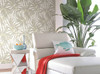 York AT7055 Tropics Bali Leaves Wallpaper off white, tan, darkest grey