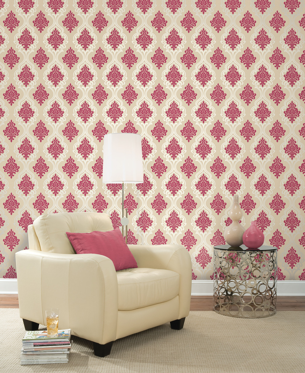 Decorline by Brewster 2533-20213 Elements Indiana Pink Damask Wallpaper ...