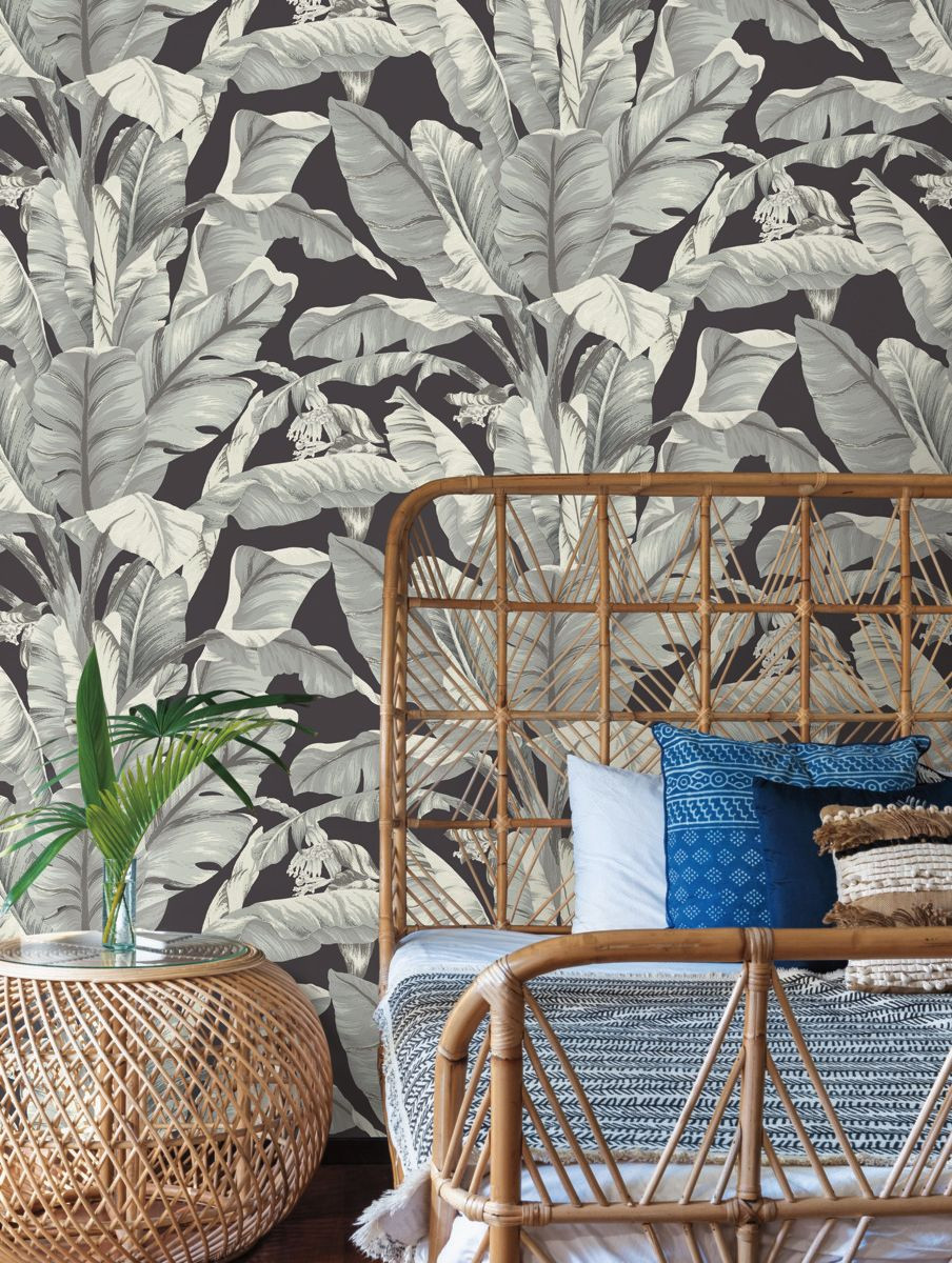 York Wallcoverings Black and White Resource Library BW3971 Banana Leaf