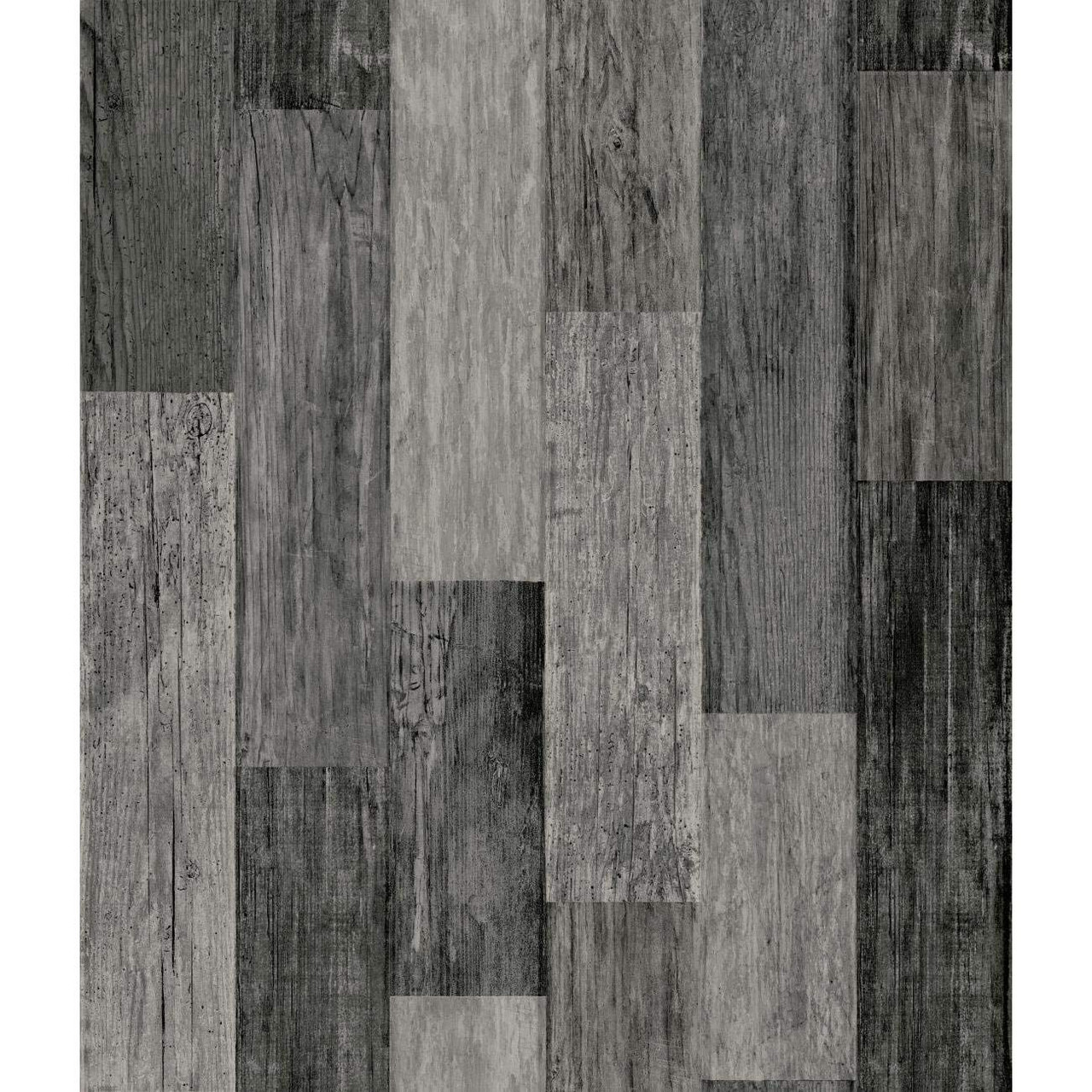 RoomMates RMK11210WP Weathered Wood Plank Black Peel & Stick Wallpaper Black