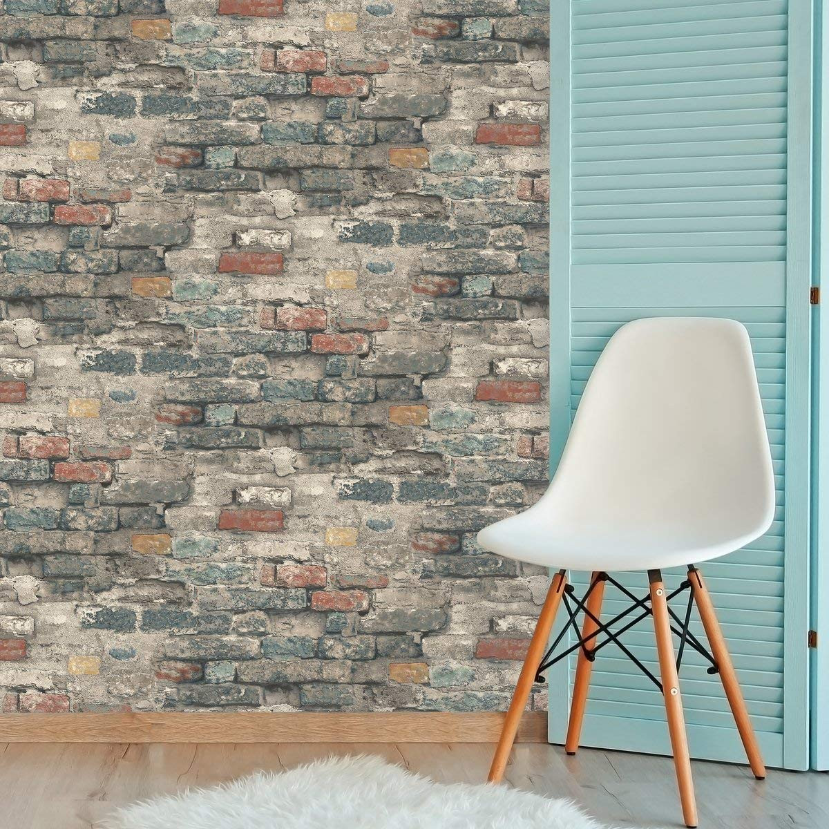 RoomMates RMK11080WP Brick Alley Peel & Stick Wallpaper Teal The